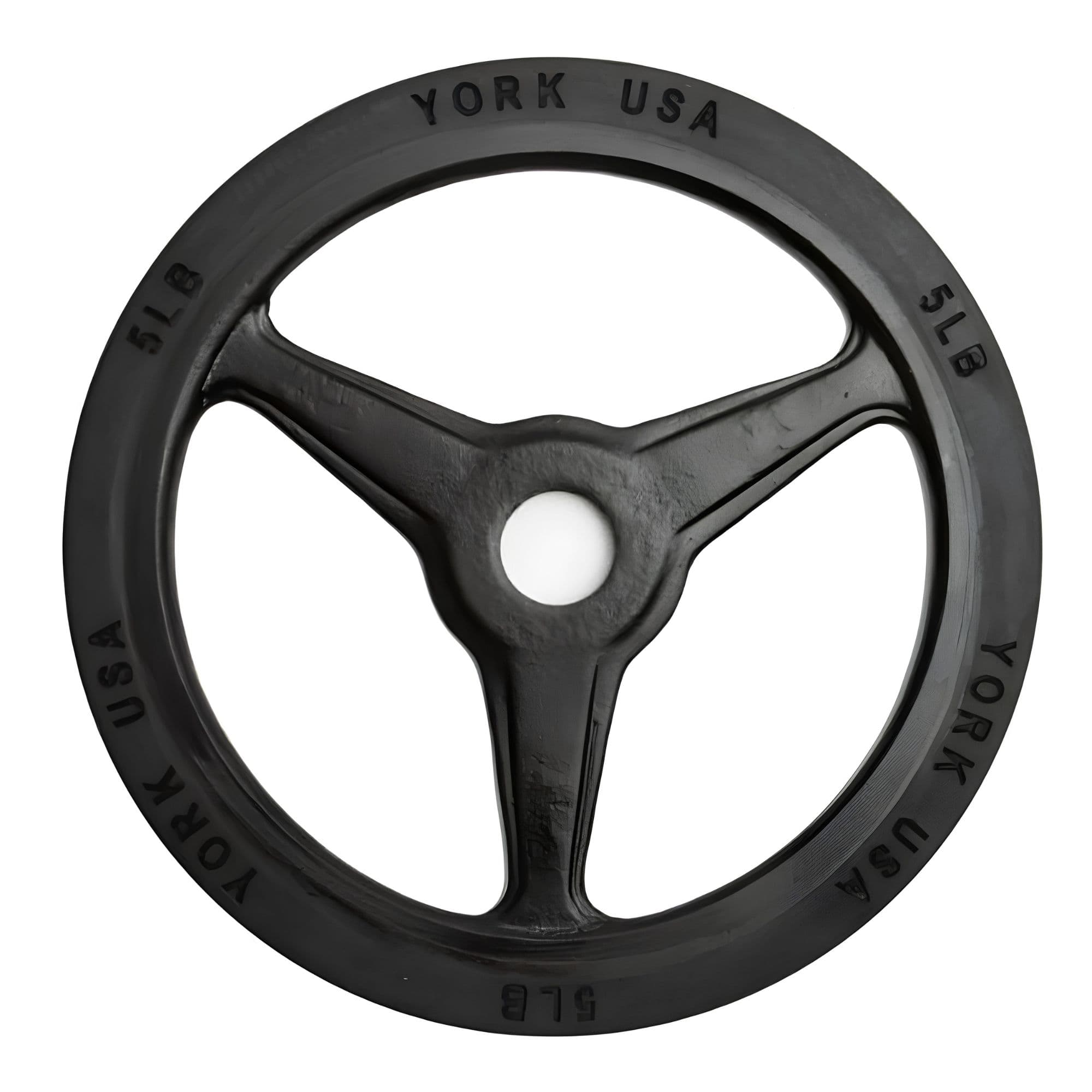 York Bumper Grip Plates – Colored Plate Sets Detail View Of 5LB Black Color On White Background
