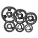 York Iso-Grip Rubber Encased Steel Olympic Plate Sets In Multiple Sizes On White Background