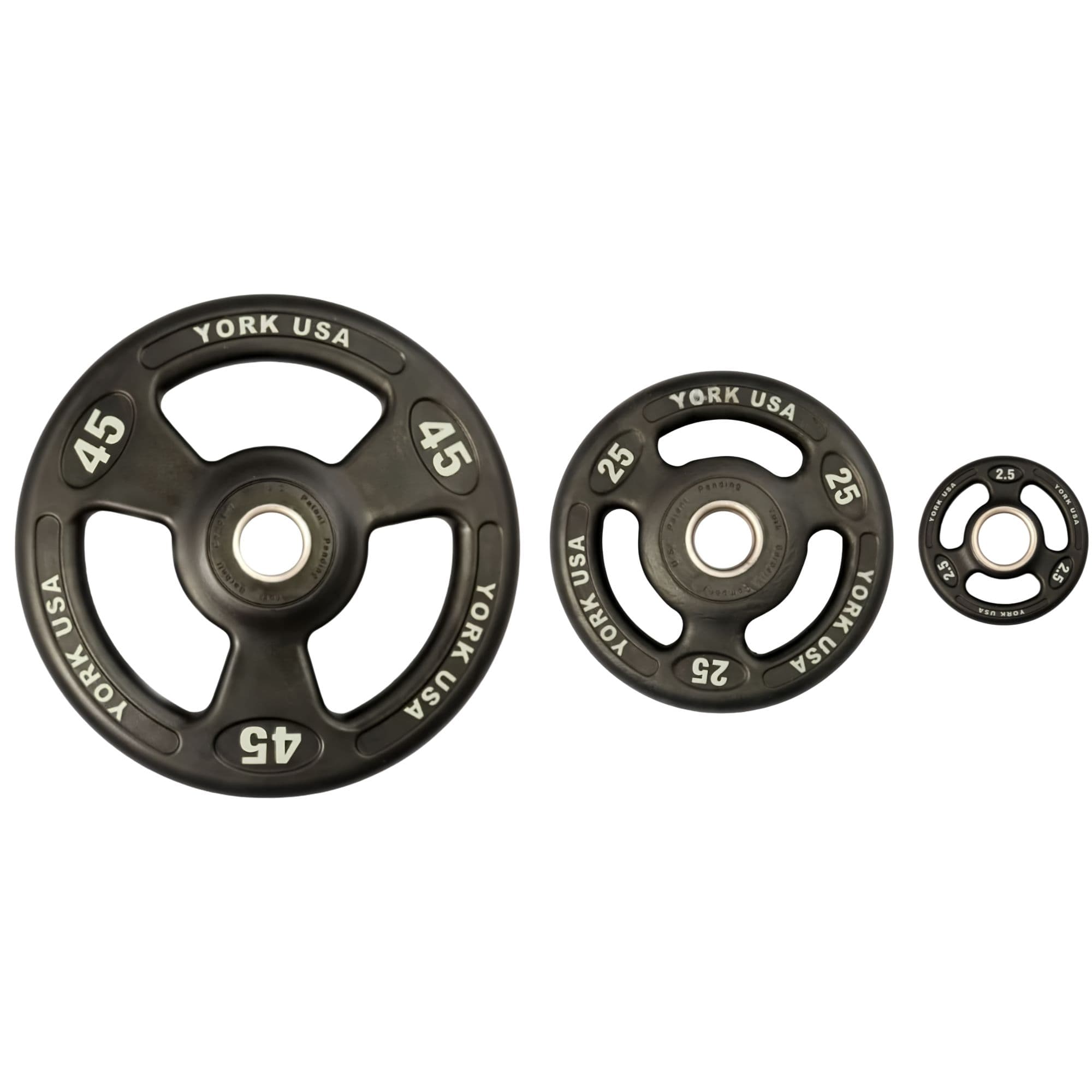York Iso-Grip Urethane Plate Sets Multiple Weights Options On White Background