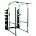York STS 53006 Power Rack With Hook Plates With Weights Attached Front Angle View On White Background