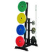 York Single-Sided Weight Plate Tree Side Angle View With Organized Plate On White Background