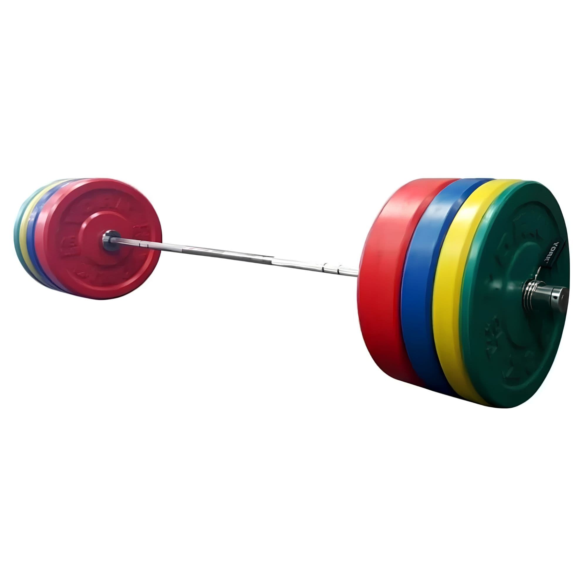 York USA Colored Bumper Plate And Barbell Sets Product View Barbell Loaded On White Background