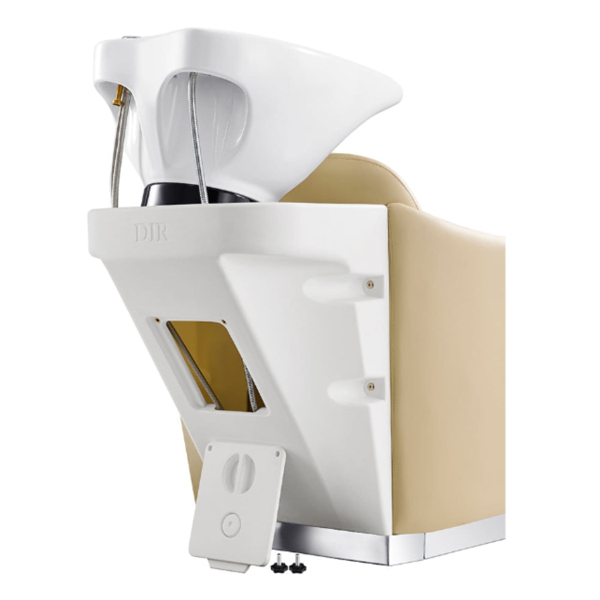 Yume Dreaming Electric Salon Backwash Station Beige Rear View With White Single Sink Assembly On Clean Background