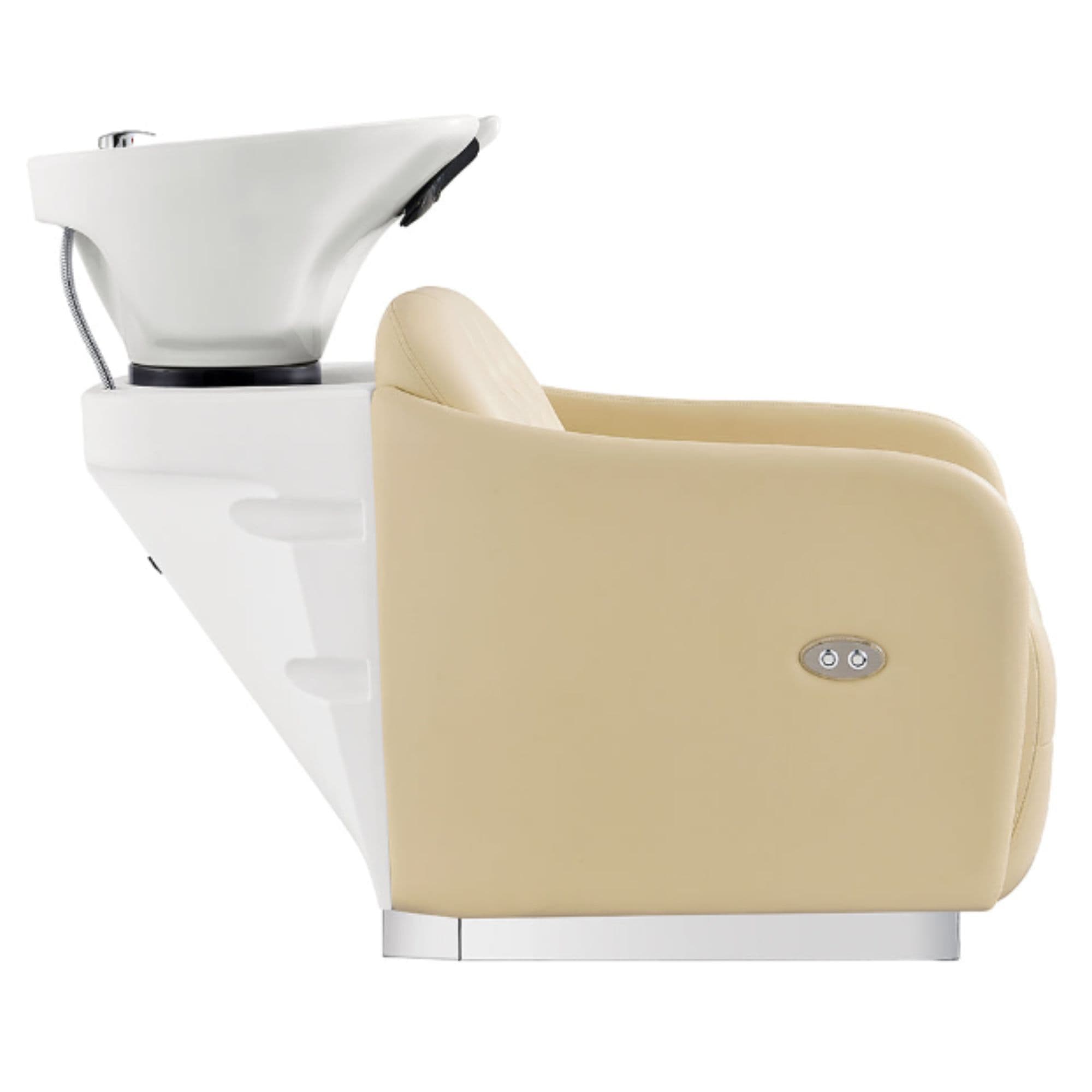 Yume Dreaming Electric Salon Backwash Station Beige Side View With White Sink On White Background