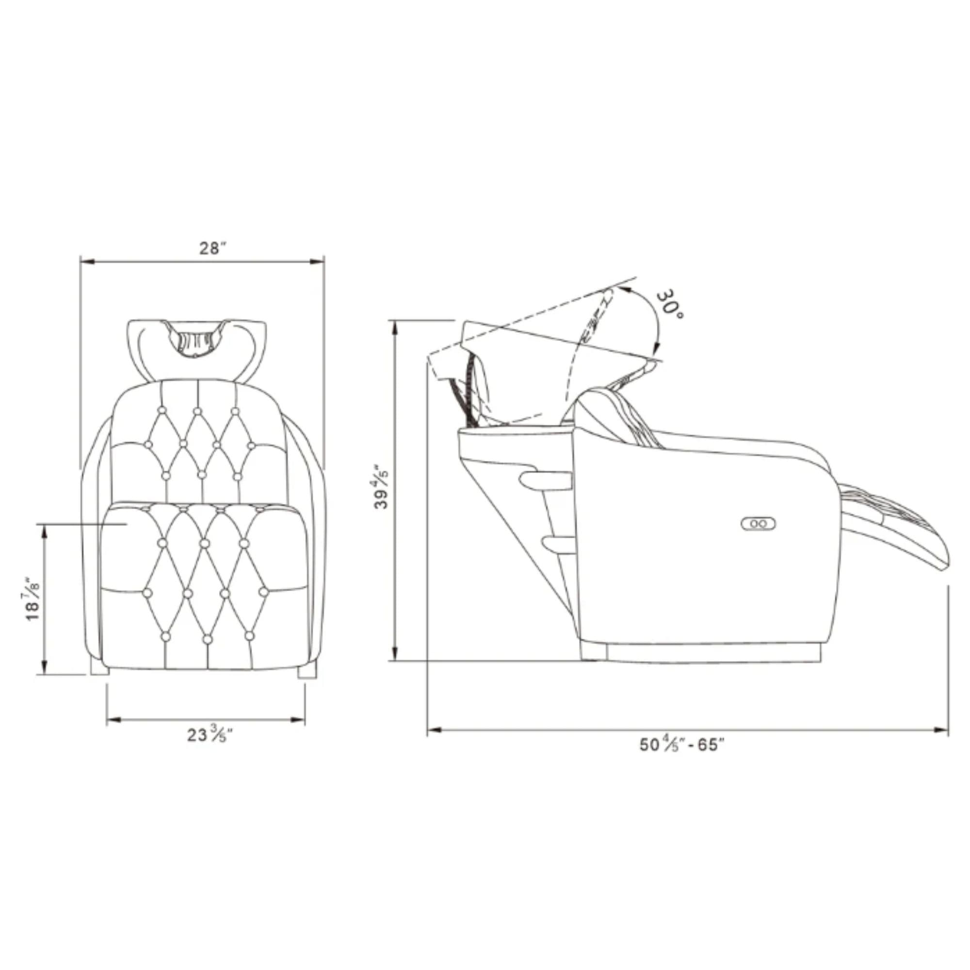 Yume Dreaming Electric Salon Backwash Station Product Dimension Diagram