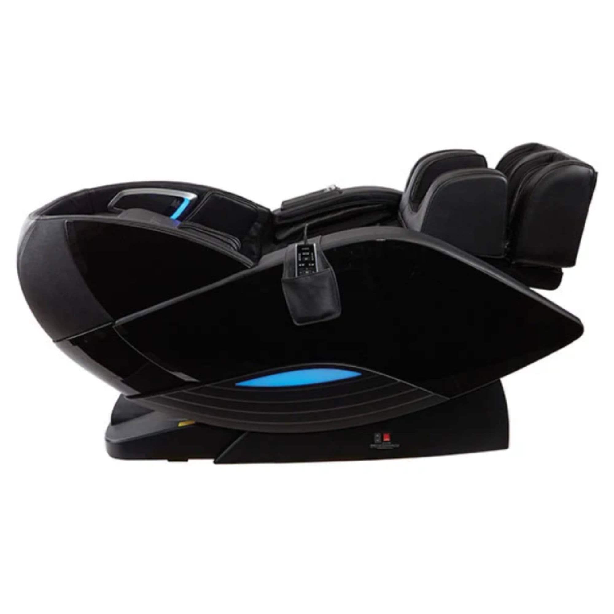 Yutaka M898 4D Massage Chair Black Variant Side View In Fully Reclined Position On White Background