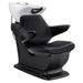 Zenith Shampoo Chair and Bowl with Adjustable Seat Black Front Angled View Of White Single Shampoo Wash Station
