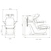 Zenith Shampoo Chair and Bowl with Adjustable Seat Product Dimension Diagram