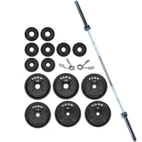 Thumbnail for York Barbell 300LB Cast Iron Olympic Plate and Barbell Set
