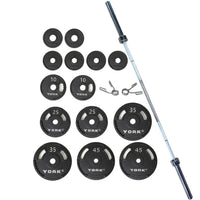 Thumbnail for York Barbell 300lb G-2 Cast Iron Olympic Plate & Barbell Set
