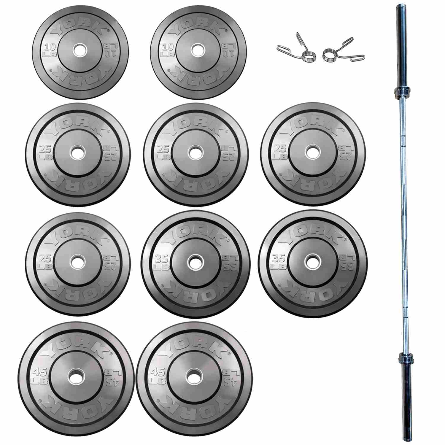 York Barbell USA Black Rubber Bumper Plate & Barbell Sets